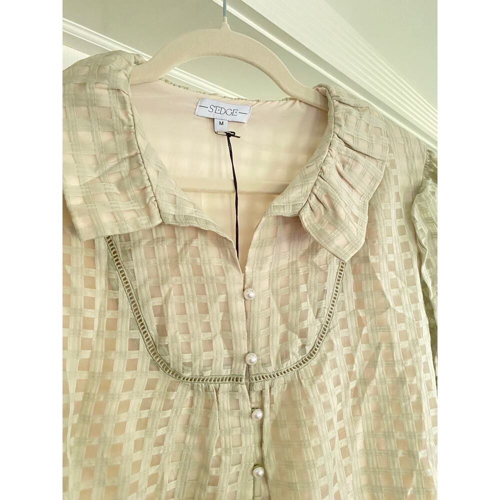 S'edge Fall Erin Dress Short Sleeve, Lily Pad Gingham Green, Medium, 272$ NWT - Picture 3 of 7